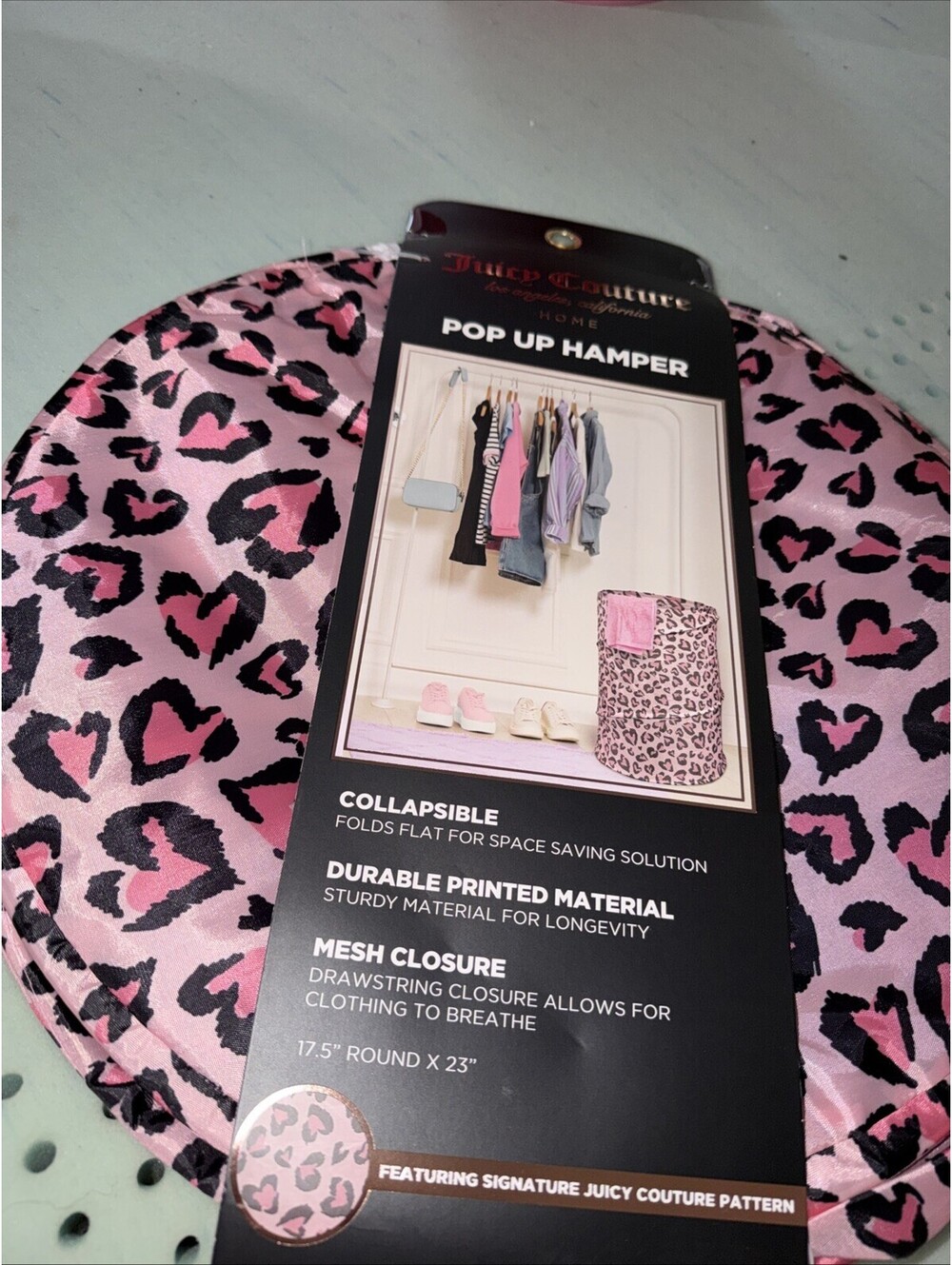 JUICY COUTURE POP UP HAMPER HEART SHAPED CHEETAH PRINT Pink-Black NWT